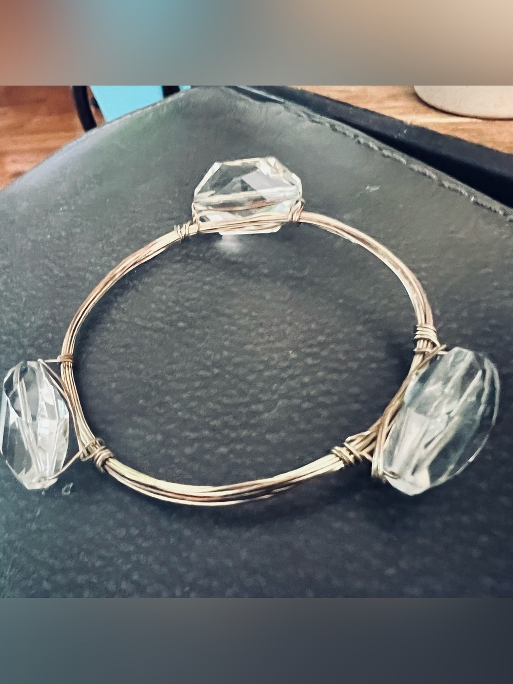Clear Crystal Silver-Tone Wire Bangle Bracelet